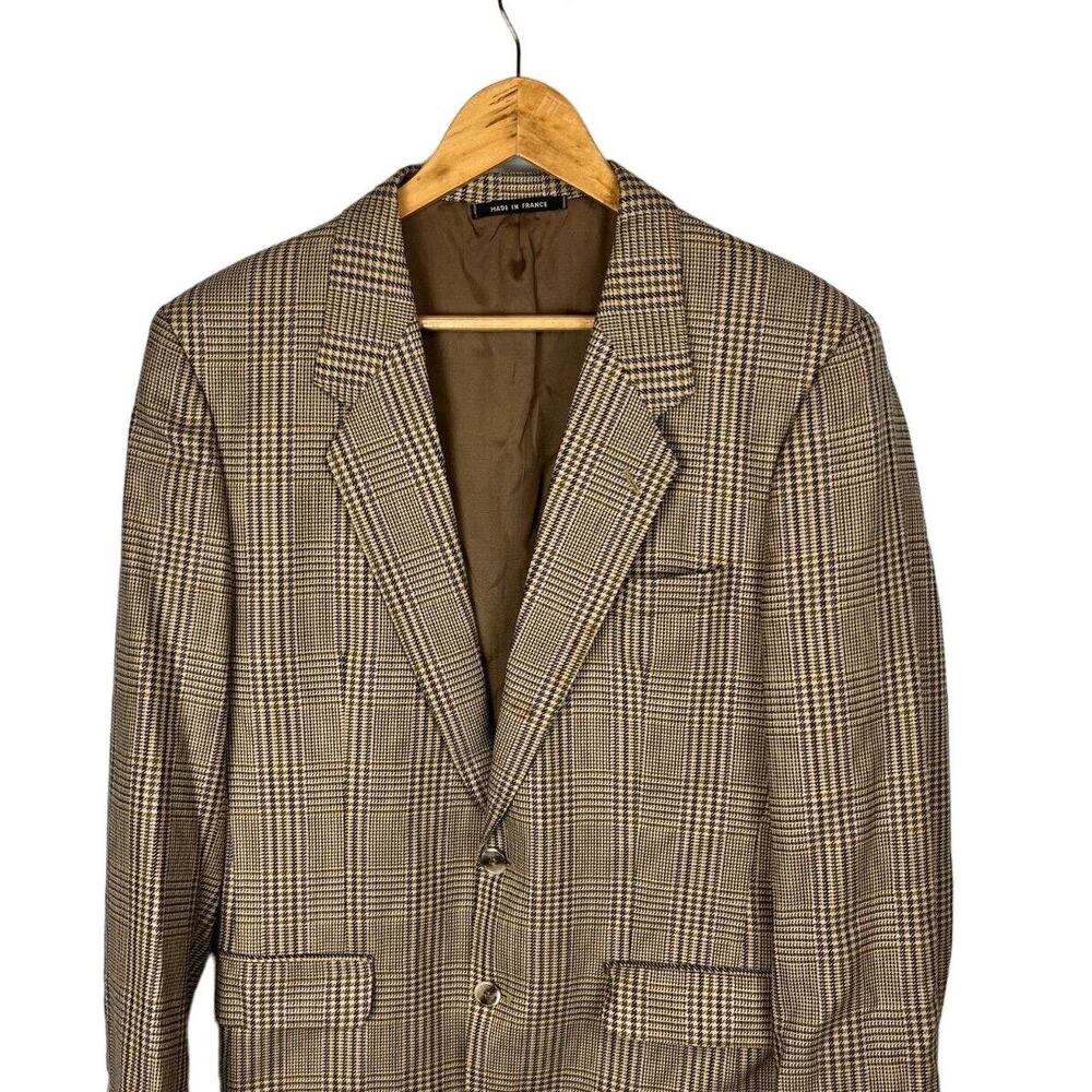 Luciano Mens Blazer Small Glen Check Brown France Wool 2 Button Vintage